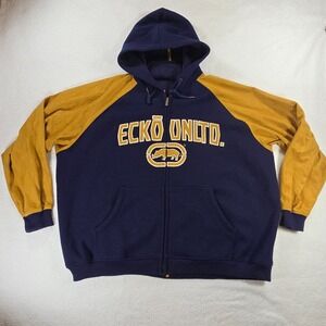 Ecko Unltd Full Zip Hoodie Mens 4XL Navy Gold Rhino Logo Big Spellout Streetwear